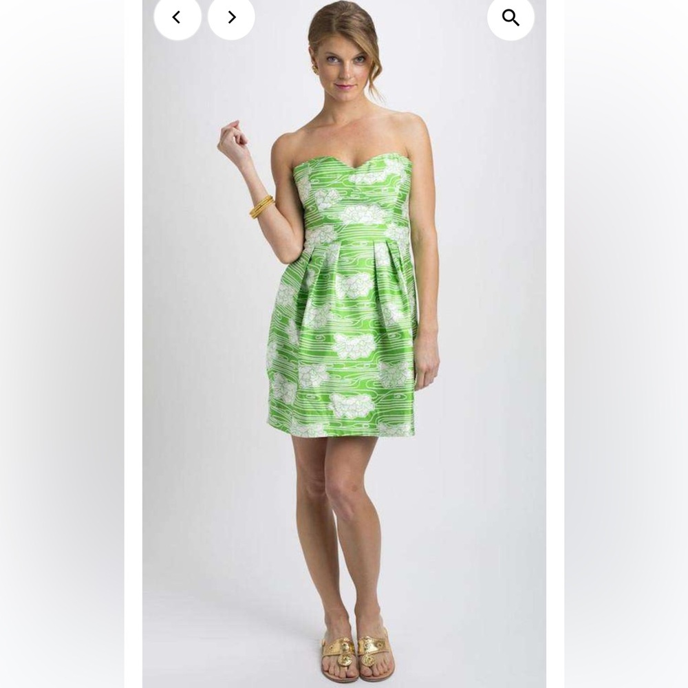 Elizabeth McKay Strapless Green and White Floral Dress